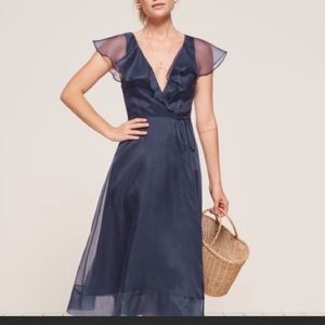Reformation Cannes Wrap Dress in Navy